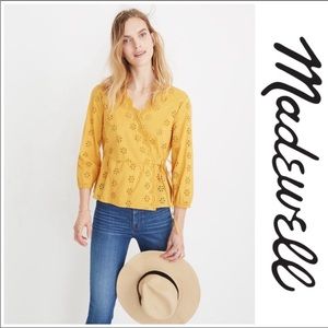 MADEWELL EYELET SCALLOPED WRAP TOP SMALL